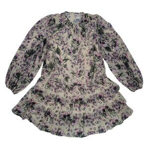 Iena For Mac Duggal Floral Long Sleeve Tiered Dress Size 4 Sheer Ruffle Elegant.